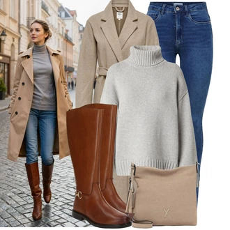 Krásný Outfit s Modrá/Tmavě modrá/Světle modrá Džínové Legíny/Jeggings/Skinny Kalhoty Only "Pohodlné zimní outfity"Look: Styl, Klasické, Cool, Moderní, Krásný, Bezešvé, Skromné