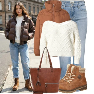 Stojáček Outfit s Hnědá/Oranžová Prošívaná Bunda/Letní peřová bunda/Udržitelná bunda/Nafukovací Bund/Zimní Bund/Podzimní bunda/Krabice bunda/Puchová Bund Hollister "Pohodlné zimní outfity"