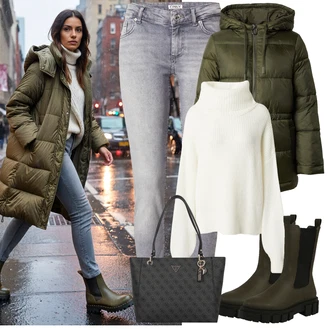 Horolezectví Outfit s Tmavě zelená Nezařazené About You "Perfektní na zimu"Look: Trekking, Horolezectví