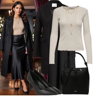 Outfity na zimu 80tá léta s Černá/Béžová/Bílá Páska s Kapsou/Pouzdro/Collier/Sportovní doplněk/Sluneční Brýle L.CREDI, Zlatý/Béžová Náhrdelník/Jemný Řetízek/Sada šperků/Bohatě zdobený náhrdelník/Statement náhrdelník Pilgrim "Stylový zimní outfity"Look: Rad, Šik, Cool, Elegantní, Lak, Krásný, Kancelář, Retro, 80tá léta, Boho, Extravagantní, Empire