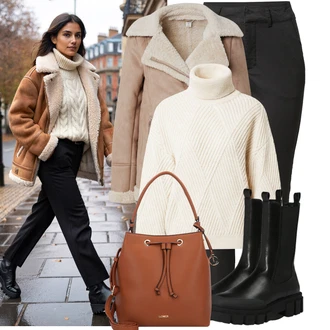 Outfity pro baculky Šik s Béžová/Hnědá/Fialová Bunda z Jehněčí Kůže Dorothy Perkins "Stylový zimní outfity"Look: Šik, Pro Dům, Venkovní, Univerzitní