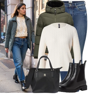 Outfit s Černá Chelsea Boty/Kožená bunda Tamaris "Stylový zimní outfity"