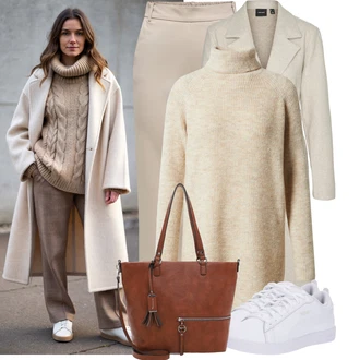 Outfit s Krémová/Bílá Úzká teniska/Kožené tenisky/Nízká Teniska Puma "Stylový zimní outfity"