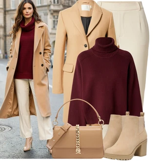 Klasické Koncert Outfit s Béžová/Hnědá/Oranžová guido maria kretschmer women "Stylový zimní outfity"Look: Klasické, Kancelář, Business, Bar, Den matek, Zvláštní příležitosti, Škola, Valentýn, Koncert, Matriční Úřad