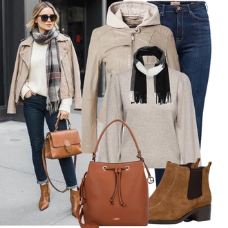 Jízda na koni Outfit s Tmavě modrá/Modrá Kožená bunda/Zimní bunda/Kožená Pánská Bund/High Waist Džínové Kalhoty/Kožené Boty/Džíny s Rozparkem/Push up Džín/Termální Džíny Only "Stylový zimní outfity"Look: Jízda na koni, Na Procházku, Pracovní, Volný čas, Apres ski