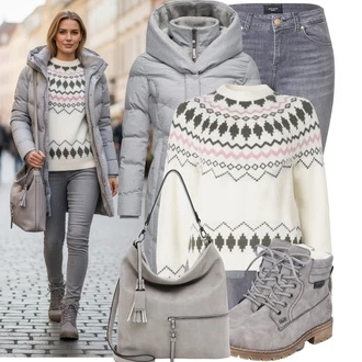 Outfit s Šedá/Světle šedá Kalhoty Jeggings/Džínové Legíny/Skinny Kalhoty VERO MODA "Stylový zimní outfity"