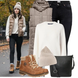 Jízda na koni Outfit s Černá Kožená bunda/High Waist Džínové Kalhoty/Džíny s Rozparkem/Push up Džín/Zimní bunda/Kožené Boty/Termální Džíny/Motorkářské Džíny Only "Stylový zimní outfity"Look: Jízda na koni, Na Procházku, Volný čas, Apres ski