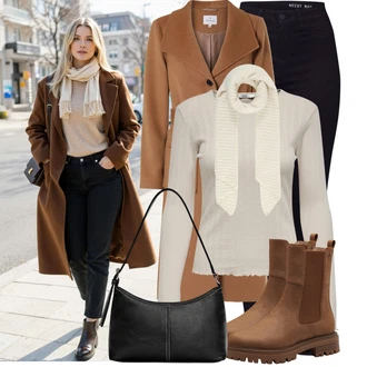 Outfit s Černá/Tmavě modrá Motorkářské Džíny/High Waist Džínové Kalhoty/Push up Džín/Kožená bunda/Kožené Boty/Termální Džíny/Zimní bunda Noisy may "Stylový zimní outfity"