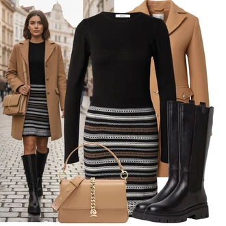 Outfit s Béžová/Bílá/Hnědá Bagetová taška/Dopisová peněženka/Malá Taška/Brašna/Sportovní Taška Přes Rameno Tommy Hilfiger "Stylový zimní outfity"