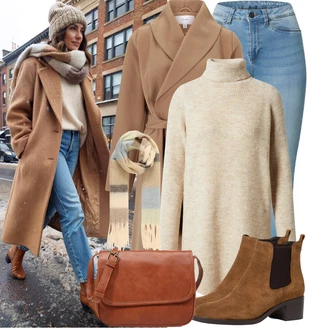 Outfity na zimu 80tá léta s Hnědá/Béžová/Vícebarevný Šál guido maria kretschmer women "Stylový zimní outfity"Look: 70tá léta, Boho, Pro Dům, Italský, Retro, Traditional, 80tá léta