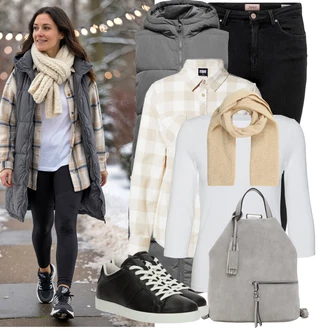 Outfity na zimu 80tá léta s Hnědá/Béžová/Khaki/Bílá Šál/Kruhový Šál About You "Stylový zimní outfity"Look: Klasické, Pro Dům, Old Money, Nadrozměrné, Traditional, Univerzitní, Retro, 80tá léta