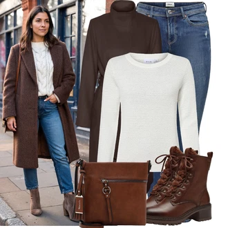 Outfity na zimu 80tá léta s Hnědá/Tmavě hnědá Šněrovací Kotníková Bota/Motorkářská bota/Vintage Kotníková Bota/Kotníková Bota s Podšívkou/Kožená kotníková bota/Vintage kozačka/Bojová Bota Tamaris "Stylový zimní outfity"Look: Venkovský styl, Venkovní, Steampunk, Western, 80tá léta