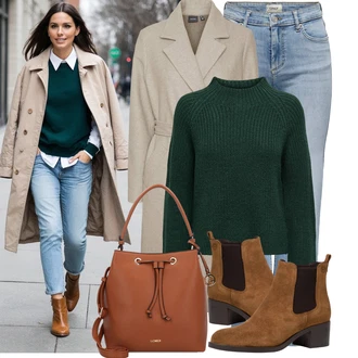 Outfit s Hnědá/Khaki/Béžová/Šedá VERO MODA "Stylový zimní outfity"