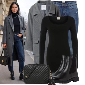 Outfit s Černá Chelsea Boty/Kožená bunda Tamaris "Stylový zimní outfity"