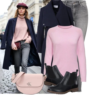 Klasické Koncert Outfit s Růžová Pásková taška/Klasická Taška Přes Rameno/Taška Přes Rameno/Dopisová peněženka/Malá Taška/Sportovní Taška Přes Rameno Calvin Klein "Stylový zimní outfity"Look: Rad, Estetika, Klasické, Elegantní, Mom, Kancelář, Old Money, Bar, Malle, Koncert, Den matek