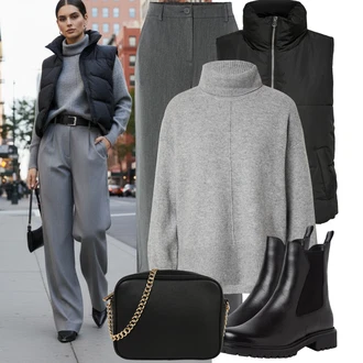 Outfit s Černá Chelsea Boty/Kožená bunda Tamaris "Stylový zimní outfity"