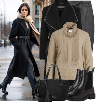 Outfit s Černá Chelsea Boty/Kožená bunda Tamaris "Stylový zimní outfity"