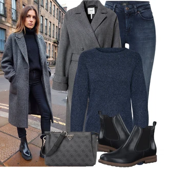 Extravagantní Outfit s Tmavě šedá/Šedá Pánská taška/Pásková taška/Klasická Taška Přes Rameno/Dopisová peněženka/Malá Taška/Brašna/Sportovní Taška Přes Rameno Guess "Stylový zimní outfity"Look: Rad, Burleska, Business, Klasické, Cool, Elegantní, Extravagantní, Old Money, Premium