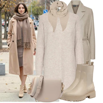 Outfit s Hnědá/Khaki/Béžová/Šedá VERO MODA "Stylový zimní outfity"