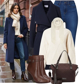 Outfity na zimu 80tá léta s Béžová/Bílá/Khaki/Krémová Šál/Kruhový Šál About You "Stylový zimní outfity"Look: Klasické, Nadrozměrné, Traditional, Retro, 80tá léta