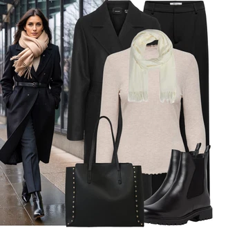 Outfity na zimu 80tá léta s Bílá/Zlatý/Krémová Šál/Šátek About You "Stylový zimní outfity"Look: Klasické, Traditional, Retro, 80tá léta