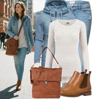 Kulatý výstřih Outfit s Šedá/Béžová/Hnědá/Stříbrný Jednoduchý Svetr/Kašmírový Svetr/Svetr s Kulatým Výstřihem/Termo Svetr/Vlněný Svetr/Basic Svetr/Svetr z Jemné Pleteniny/Třpytivý Svetr/Pletený Svetr About You "Stylový zimní outfity"