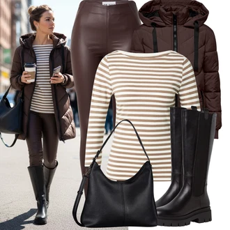 Kovbojka Outfit s Černá Kozačka Ovčí Kožešinová Bota/Bota na Platformě/Jezdecká Bota/Dlouhá Kozačka/Klasická Kozačka/Kozačka po Kolena/Bota se širokým nohavici/Kozačka se zipem Tamaris "Stylový zimní outfity"Look: Kovbojka, Egirl, Punk