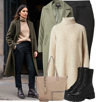 Outfity na podzim Narozeniny s Hnědá/Béžová/Khaki Svetr s límečkem/Kašmírový Svetr/Mohair Pullover/Kašmírový Svetr/Rolák/Vlněný Svetr/Dlouhý Svetr Pieces "Stylový zimní outfity"Look: Koncert, 60. narozeniny, Chatky, Den matek, Škola, Zvláštní příležitosti, Narozeniny