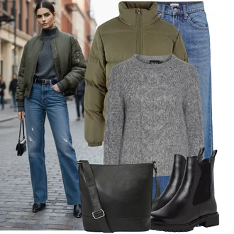 Outfity na zimu s Světle modrá/Modrá Džíny Volného Střihu/Džíny s Rozparkem/Zvonové Džíny/Vintage džíny/Džín s Širokou Nohavicí/Džíny Culottes/High Waist Džínové Kalhoty Only "Stylový zimní outfity"