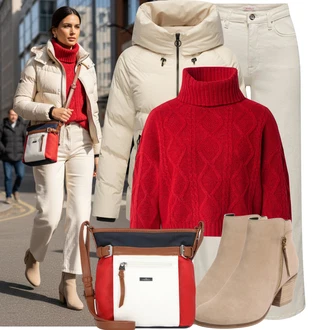 Outfity na zimu s Béžová/Khaki Džíny Volného Střihu/Džíny s Rozparkem/Džín s Širokou Nohavicí/Džíny Culottes Only "Stylový zimní outfity"