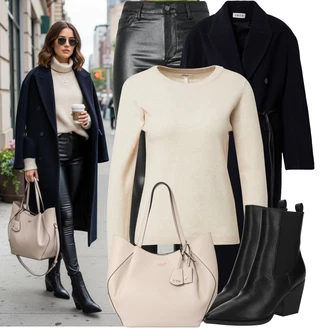 Kulatý výstřih Outfit s Béžová/Oranžová/Bílá/Khaki Basic Svetr/Kašmírový Svetr/Kašmírový Svetr/Svetr s Kulatým Výstřihem/Jednoduchý Svetr/Termo Svetr/Vlněný Svetr Object "Stylový zimní outfity"