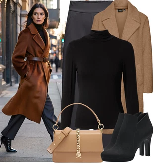 Outfit s Béžová/Bílá/Hnědá Bagetová taška/Dopisová peněženka/Malá Taška/Brašna/Sportovní Taška Přes Rameno Tommy Hilfiger "Stylový zimní outfity"