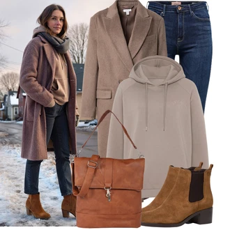 Outfit s Hnědá/Béžová/Šedá Dlouhý Kabát/Frock Kabát/Kašmírový Kabát/Midi Kabát/Vlněný Kabát/Dlouhý Kabát Topshop "Stylový zimní outfity"