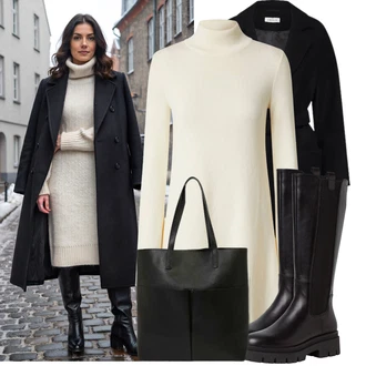 Kovbojka Outfit s Černá Kozačka Ovčí Kožešinová Bota/Bota na Platformě/Jezdecká Bota/Dlouhá Kozačka/Klasická Kozačka/Kozačka po Kolena/Bota se širokým nohavici/Kozačka se zipem Tamaris "Stylový zimní outfity"Look: Kovbojka, Egirl, Punk