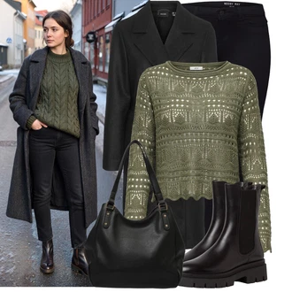 Dlouhé Outfit s Černá/Tmavě šedá/Tmavě modrá Kožená bunda/Kožené Boty/Slim Fit Džíny/Zimní bunda/Pánské tričko/Sweat Džíny/Motorkářské Džíny/Push up Džín/Termální Džíny Noisy may "Stylový zimní outfity"