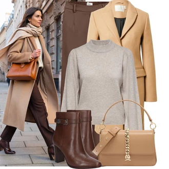 Outfit s Béžová/Bílá/Hnědá Bagetová taška/Dopisová peněženka/Malá Taška/Brašna/Sportovní Taška Přes Rameno Tommy Hilfiger "Stylový zimní outfity"