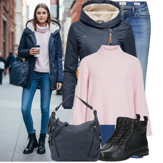 Karneval Outfit s Modrá/Tmavě modrá Taška Přes Rameno/Velká taška/Taška/Brašna/Sportovní Taška Přes Rameno Tom Tailor "Stylový zimní outfity"Look: Malle, Bar, Karneval, Koncert, Škola