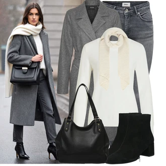 Dlouhé Outfit s Šedá/Světle šedá/Tmavě šedá Kožená bunda/Zimní bunda/Kotníková Bota/Džíny s Nízkým Sedem/Kožené Boty/Kožená Pánská Bund/Slim Fit Džíny/Termální Džíny/Motorkářské Džíny/Push up Džín/Džíny s Rozparkem Only "Trendový zimní vzhled"