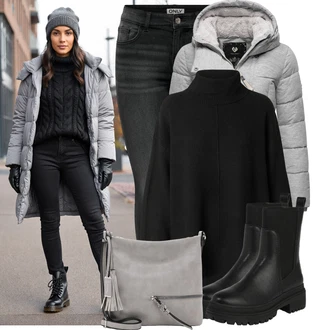 Jízda na koni Outfit s Tmavě šedá/Černá/Světle šedá/Šedá/Khaki Kožená bunda/Džíny s Nízkým Sedem/Termální Džíny/Zimní bunda/Push up Džín/Kožené Boty/Džín s Nízkým Pasem/Motorkářské Džíny/Slim Fit Džíny Only "Trendový zimní vzhled"Look: Volný čas, Jízda na koni, Na Procházku, Apres ski