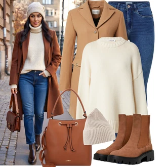 Krásný Outfit s Modrá/Tmavě modrá/Světle modrá Džínové Legíny/Jeggings/Skinny Kalhoty Only "Trendový zimní vzhled"Look: Styl, Klasické, Cool, Moderní, Krásný, Bezešvé, Skromné