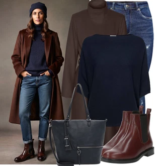 Stojáček Outfit s Šedá/Hnědá/Tmavě zelená/Tmavě hnědá Přechodový Kabát/Lodenový kabát/Kašmírový Kabát/Vlněný Kabát/Trenčkot/Dlouhý kabát/Midi Kabát/Vlněný kabát/Dlouhý Kabát VERO MODA "Trendový zimní vzhled"