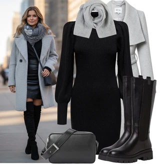 Svatební host Outfit s Černá Šaty S Rolákem/Svetrové Šaty/Zimní Pletené Šaty/Pletené Šaty Only "Trendový zimní vzhled"