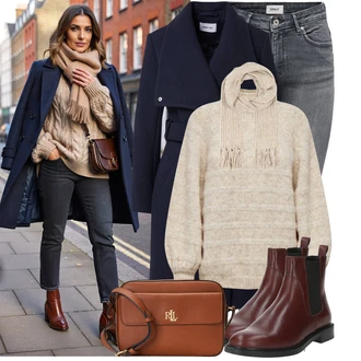 Dlouhé Outfit s Šedá/Světle šedá/Tmavě šedá Kožená bunda/Zimní bunda/Kotníková Bota/Džíny s Nízkým Sedem/Kožené Boty/Kožená Pánská Bund/Slim Fit Džíny/Termální Džíny/Motorkářské Džíny/Push up Džín/Džíny s Rozparkem Only "Trendový zimní vzhled"