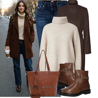 Klasické Koncert Outfit s Šedá/Hnědá/Tmavě zelená/Tmavě hnědá Přechodový Kabát/Lodenový kabát/Kašmírový Kabát/Vlněný Kabát/Trenčkot/Dlouhý kabát/Midi Kabát/Vlněný kabát/Dlouhý Kabát VERO MODA "Vánoční outfit"Look: Klasické, Cool, Moderní, Old Money, Příliš oblečený, Univerzitní, Bar, Koncert, Firemní večírek, Den matek, Škola, Zvláštní příležitosti