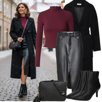 Šik Od 60 let Outfit s Černá/Hnědá/Bílá Ledvinka/Klasická Taška Přes Rameno/Malá Taška/Taška na telefon/Brašna/Sportovní Taška Přes Rameno About You "Zimní Outfity"Look: Rad, 20 léta, Šik, Elegantní, Cool, Disko, Old Money