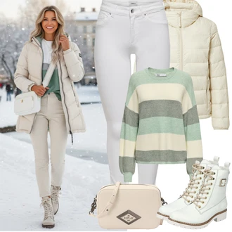 Outfity s botami s Bílá/Krémová Džíny s Rozparkem/Džín s Nízkým Pasem/Kožené Boty/Push up Džín/Džíny s Nízkým Sedem/Slim Fit Džíny/Motorkářské Džíny/Termální Džíny/Kožená bunda Only, Béžová/Bílá/Krémová Šněrovací Kotníková Bota/Plochá Kotníková Bota/Motorkářská Bota/Bojová Bota/Motorkářská bota/Šněrovací Kozačka Rieker "Zimní Outfity"