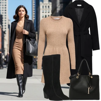 Šik Outfit s Černá/Červená/Hnědá/Bílá/Béžová Obchodní Taška/Taška/Taška Přes Rameno/Kancelářská Taška/Brašna/Shopper taška/Sportovní Taška Přes Rameno/Taška Na Rameno About You "zimní outfit"Look: Rad, Šik, Elegantní, Cool, Kancelář, Old Money