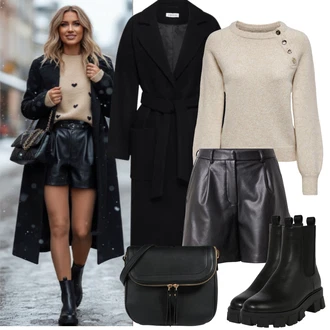 S řetízkem Outfit s Černá Kozačka Chelsea Boty/Kožená bunda About You "Zimní Outfity"