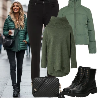 Outfit s Černá Jeggings/Džínové Legíny/Skinny Kalhoty/Legíny s Podšívkou/Legíny s Vysokým Pasem/Tregíny/Legíny s Rozparkem VERO MODA "Zimní Outfity"