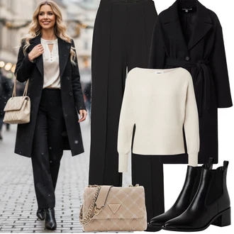 Kulatý výstřih Outfit s Hnědá/Béžová/Khaki Jednoduchý Svetr/Svetr Carmen/Kašmírový Svetr/Basic Svetr/Kašmírový Svetr/Svetr s Kulatým Výstřihem/Svetr z Jemné Pleteniny Only "Zimní Outfity"